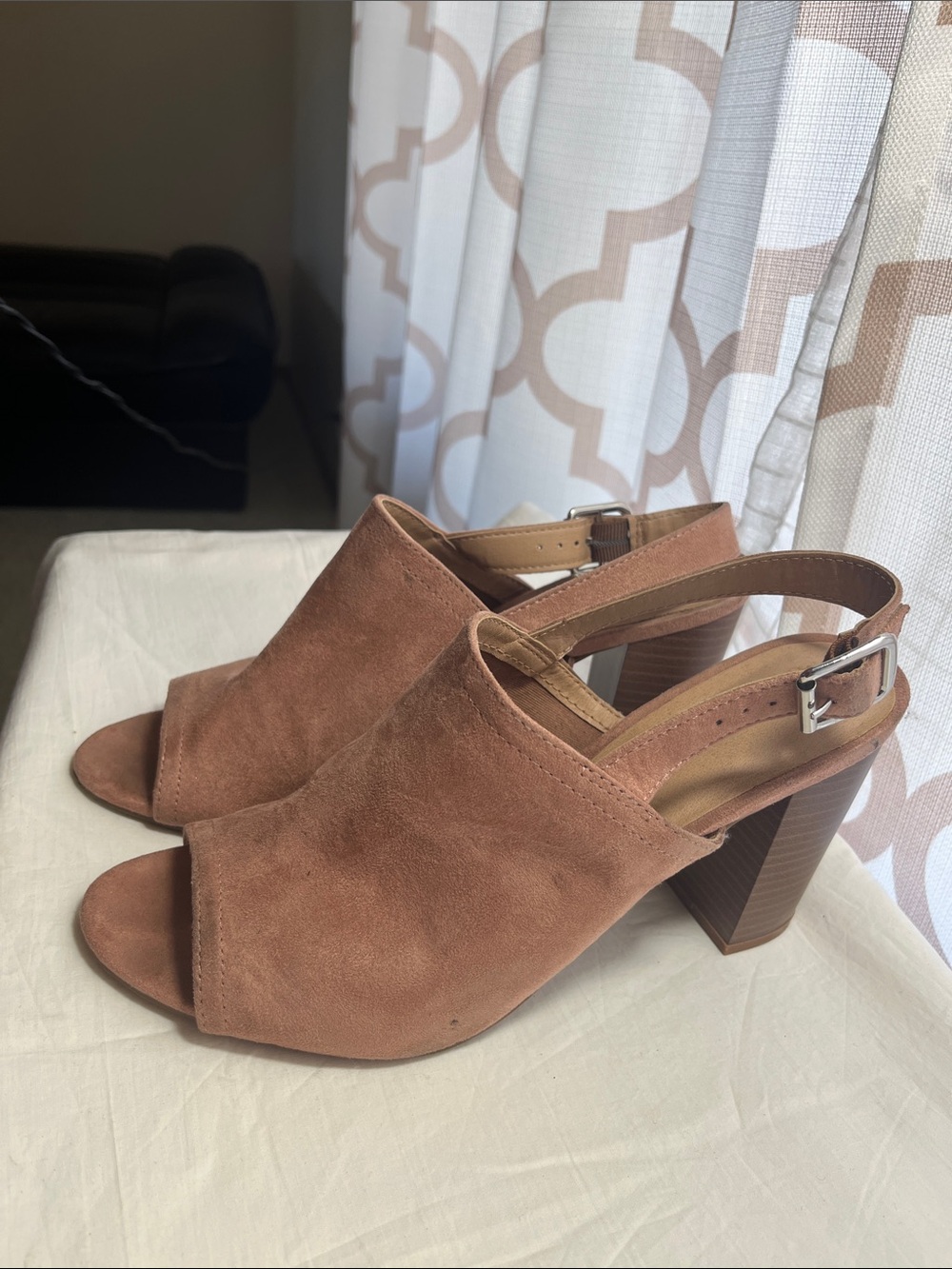 Madden Girl Suede Open-Toe Slingback Block Heels - Dusty Rose